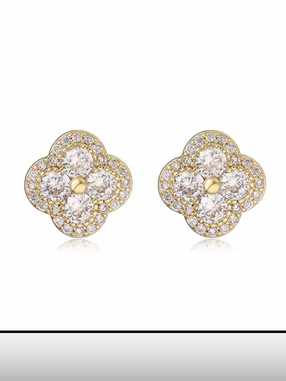 18K Gold Crystal Floral Stud Earrings - Women Jewelry
